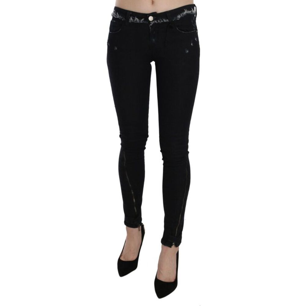 Costume National Black Low Waist Zipper Leg Skinny Denim Women's Jeans
